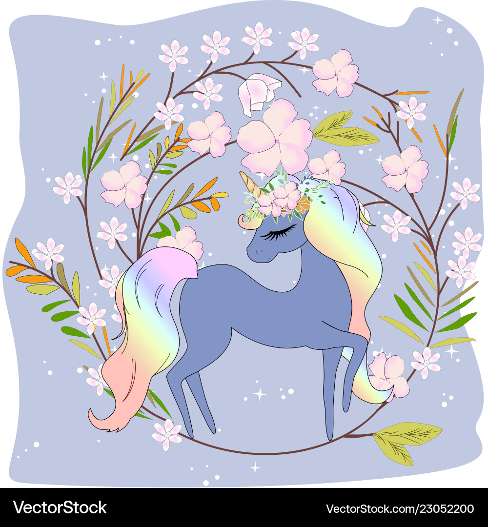 Einhorn Cartoon in Blumenrahmen Einhorn Cartoon in Blumenrahmen vektorbild