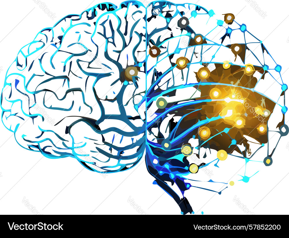 Illuminated brain network art design generative ai Vector Image