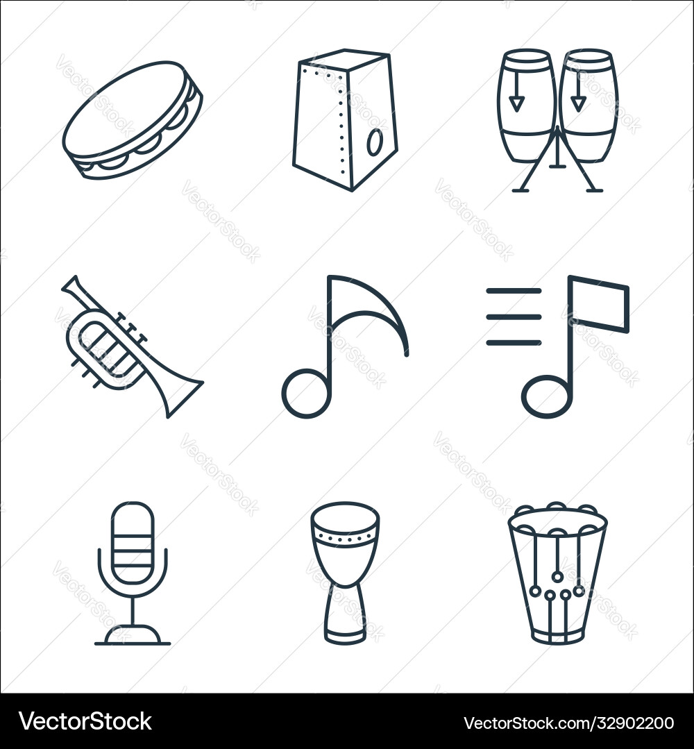 Music instruments line icons linear set quality Music instruments line icons linear set quality vector image