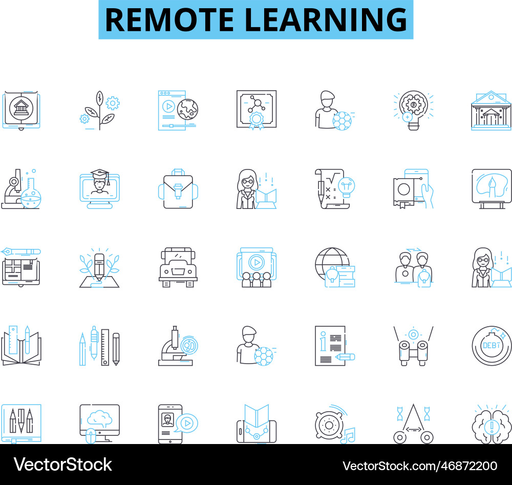 Remote learning linear icons set virtual digital Remote learning linear icons set virtual digital Vector Image