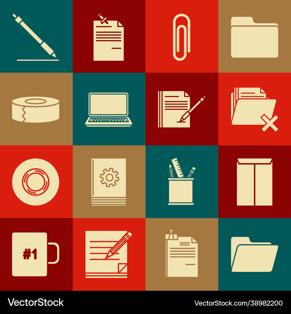 Set document folder envelope delete paper clip Set document folder envelope delete paper clip vector image