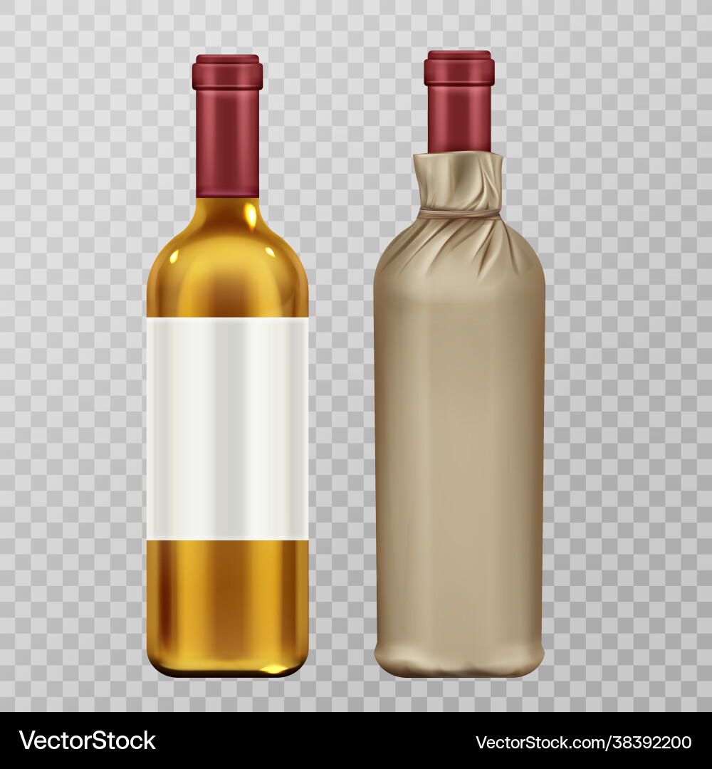 Wine bottles in craft paper package mock up set Wine bottles in craft paper package mock up set vector image