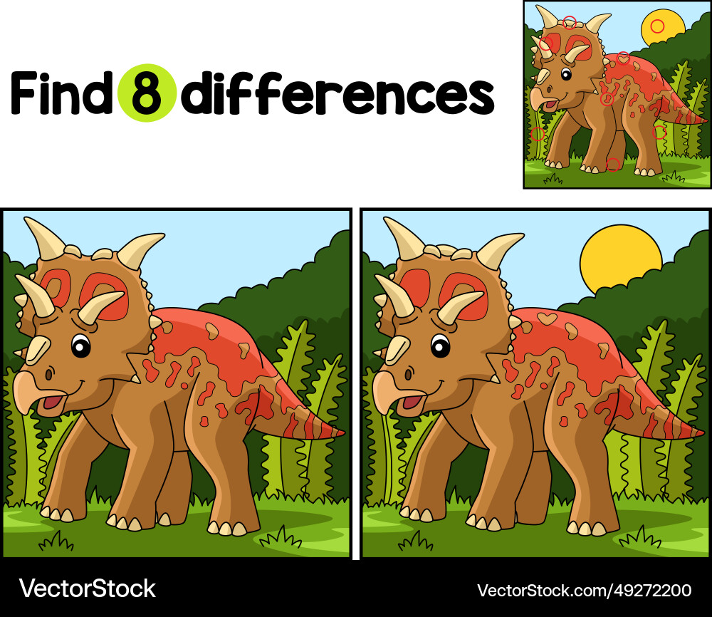 Xenoceratops dinosaur find the differences Vector Image