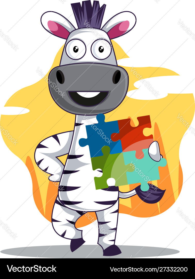 Zebra with puzzle on white background Vector Image