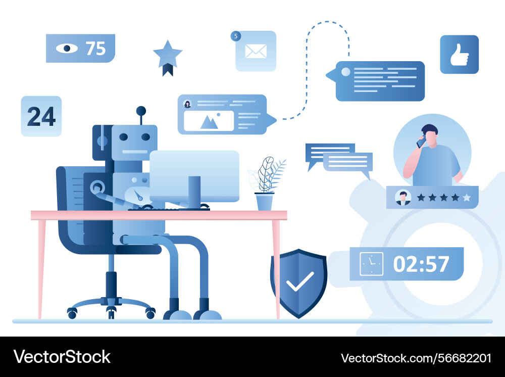 Chatbot robot on workplace dialog help service vector image