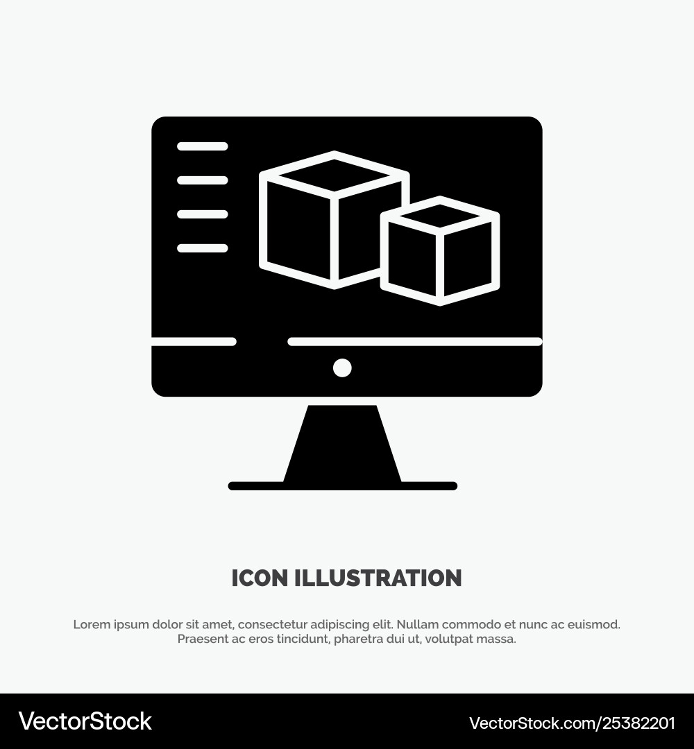 Computer monitor box computing solid black glyph Computer monitor box computing solid black glyph Vector Image