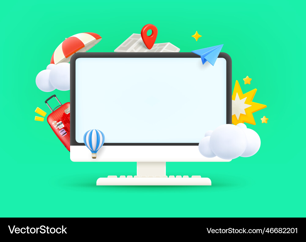 Computer monitor with travel elements and blank Computer monitor with travel elements and blank vector image