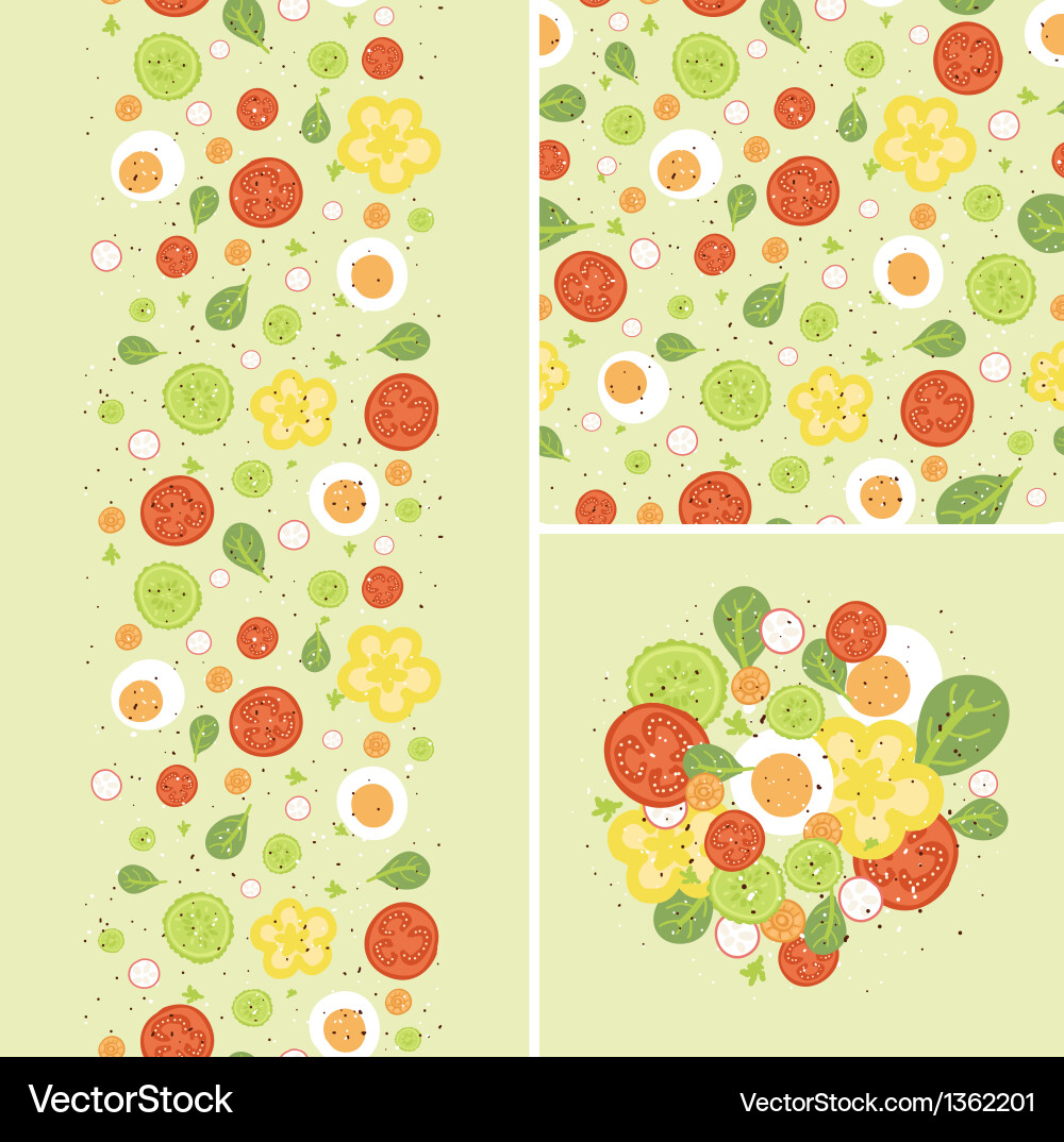 Eggs and salad set of seamless pattern borders vector image