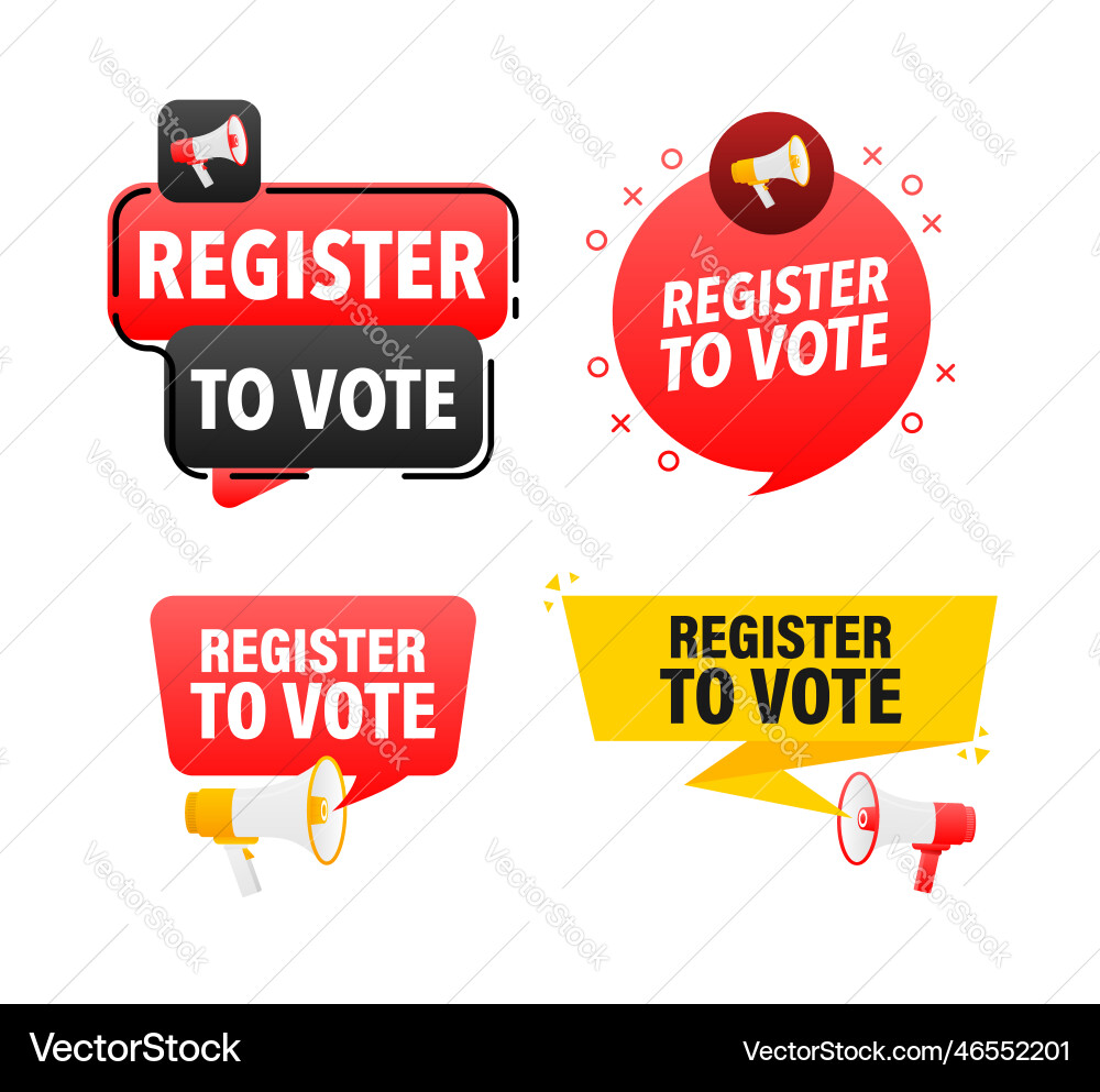 Megaphone label set with text register to vote Megaphone label set with text register to vote vector image