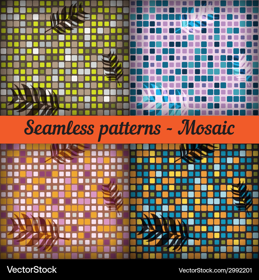 Mosaic with palm leaves set of seamless patterns vector image