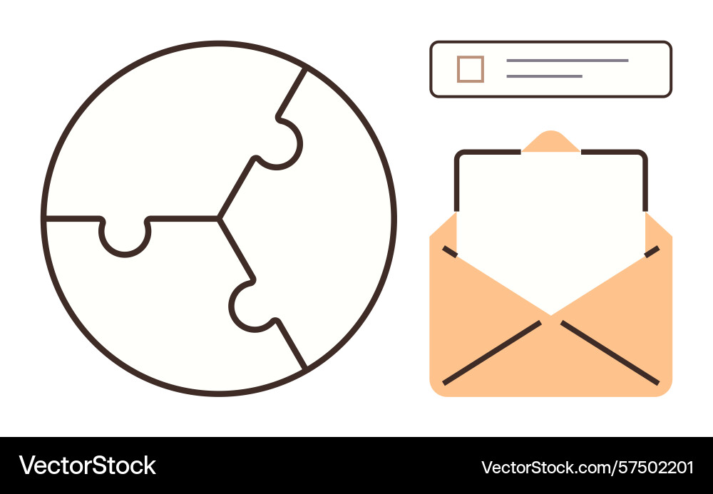 Puzzle globe open envelope and email interface Puzzle globe open envelope and email interface vector image