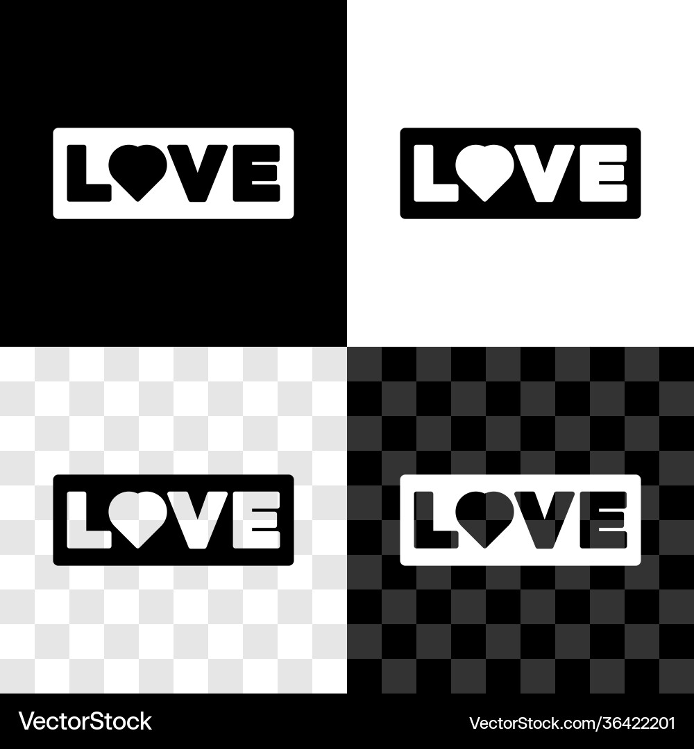 Set Liebe Text Ikone isoliert auf schwarz und weiß Set Liebe Text Ikone isoliert auf schwarz und weiß vektorbild