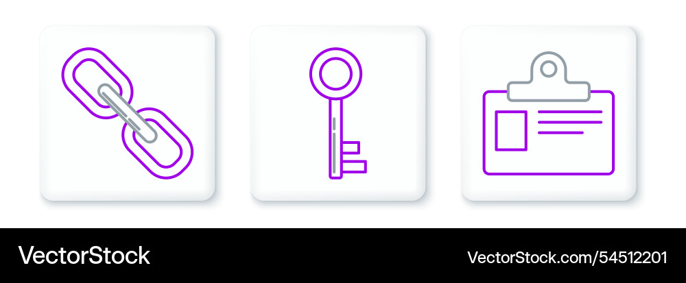 Set line identification badge chain link and key Set line identification badge chain link and key vector image