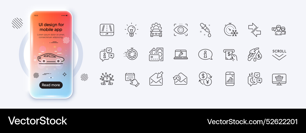Sleep graph phone and scroll down line icons Sleep graph phone and scroll down line icons vector image