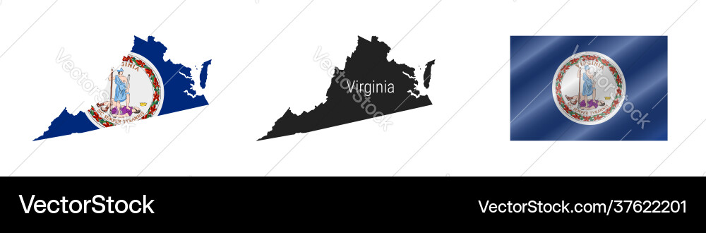 Virginia us state detailed flag map Virginia us state detailed flag map vector image