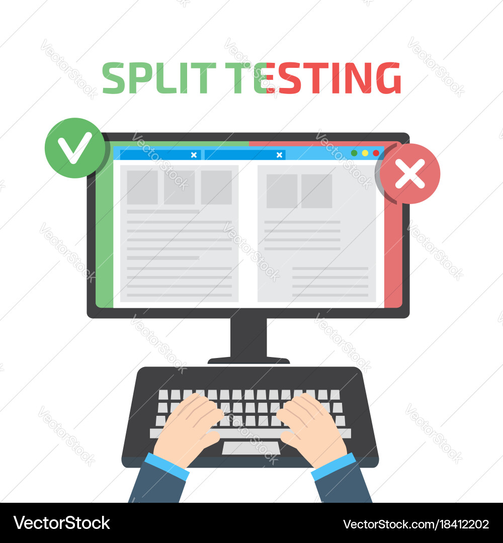 A-b comparison split testing concept with computer Vector Image