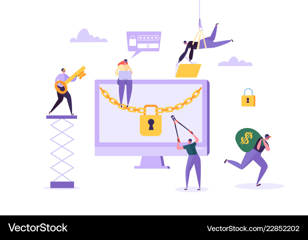 Hacker stealing password and money from computer Hacker stealing password and money from computer vector image