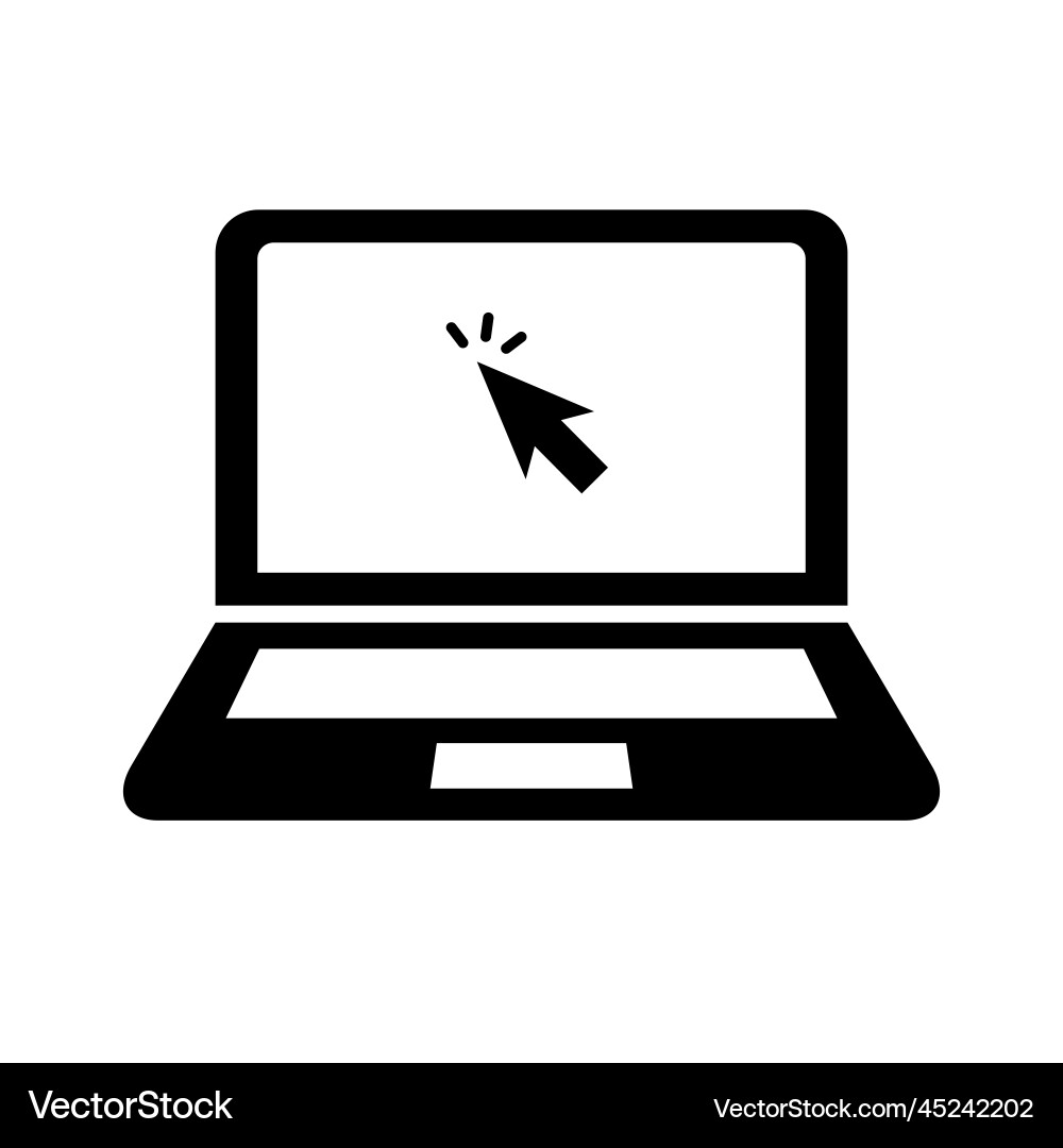 Laptop icon with mouse cursor clicking on screen Laptop icon with mouse cursor clicking on screen Vector Image