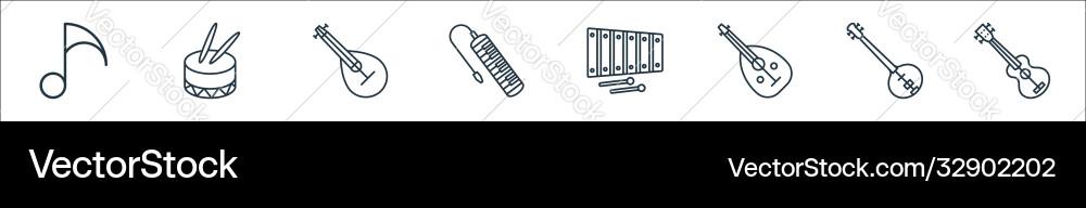 Music instruments line icons linear set quality Music instruments line icons linear set quality vector image