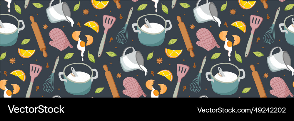 Pattern with food icons and elements cookbook vector image
