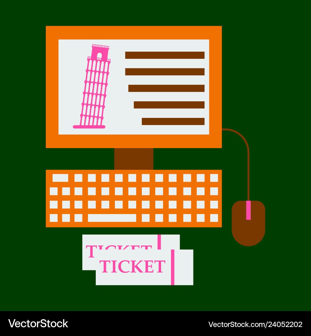 Pisa tower on computer and ticket Pisa tower on computer and ticket vector image