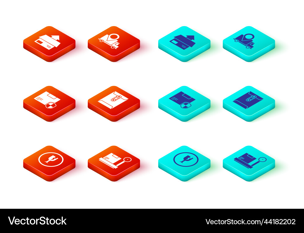 Set fragile broken glass scale with cardboard box Vector Image