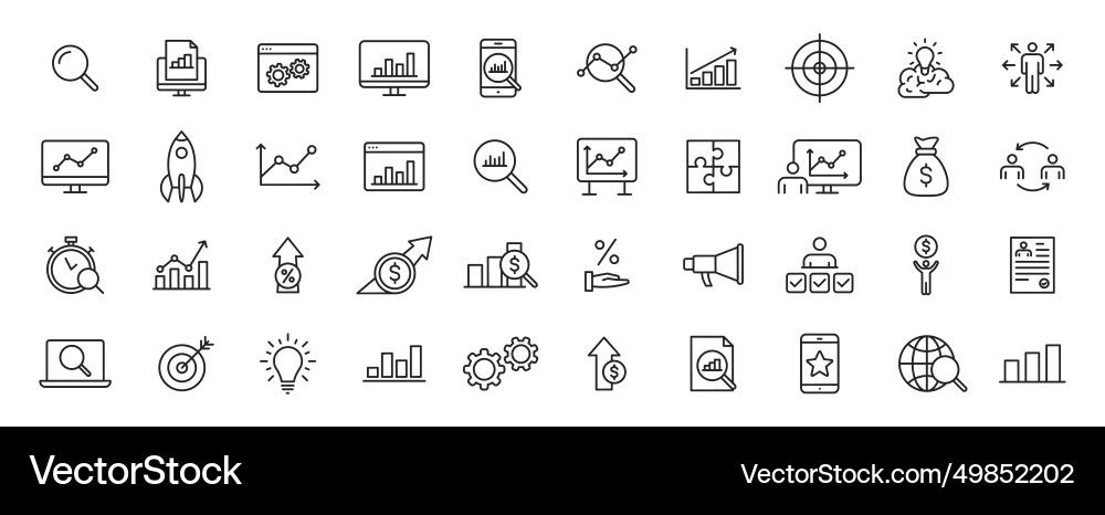 Set of 40 data analysis web icons in line style Set of 40 data analysis web icons in line style Vector Image