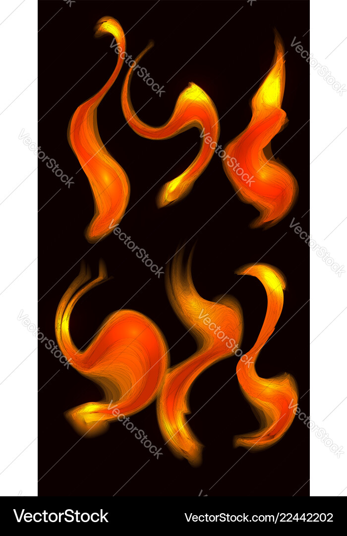 Set of fire curls on dark background objects Set of fire curls on dark background objects vector image