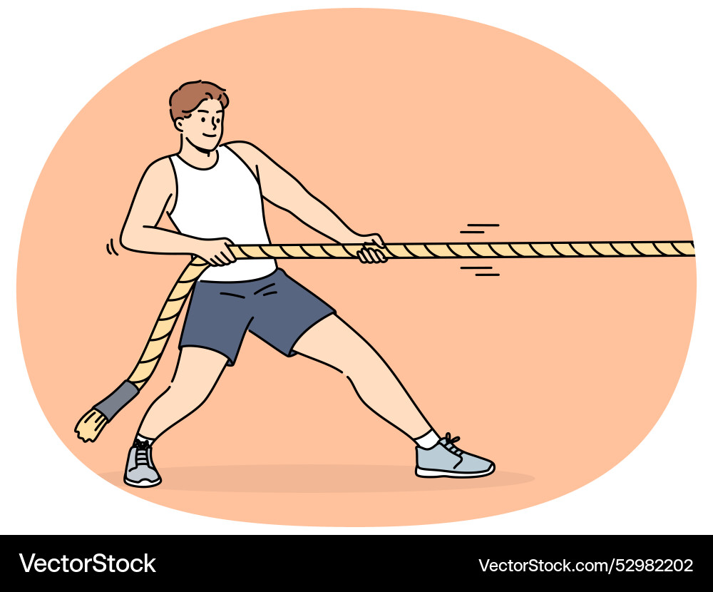 Strong man pulls rope while participating Vector Image