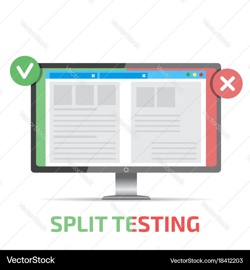 A-b comparison split testing concept with computer vector image