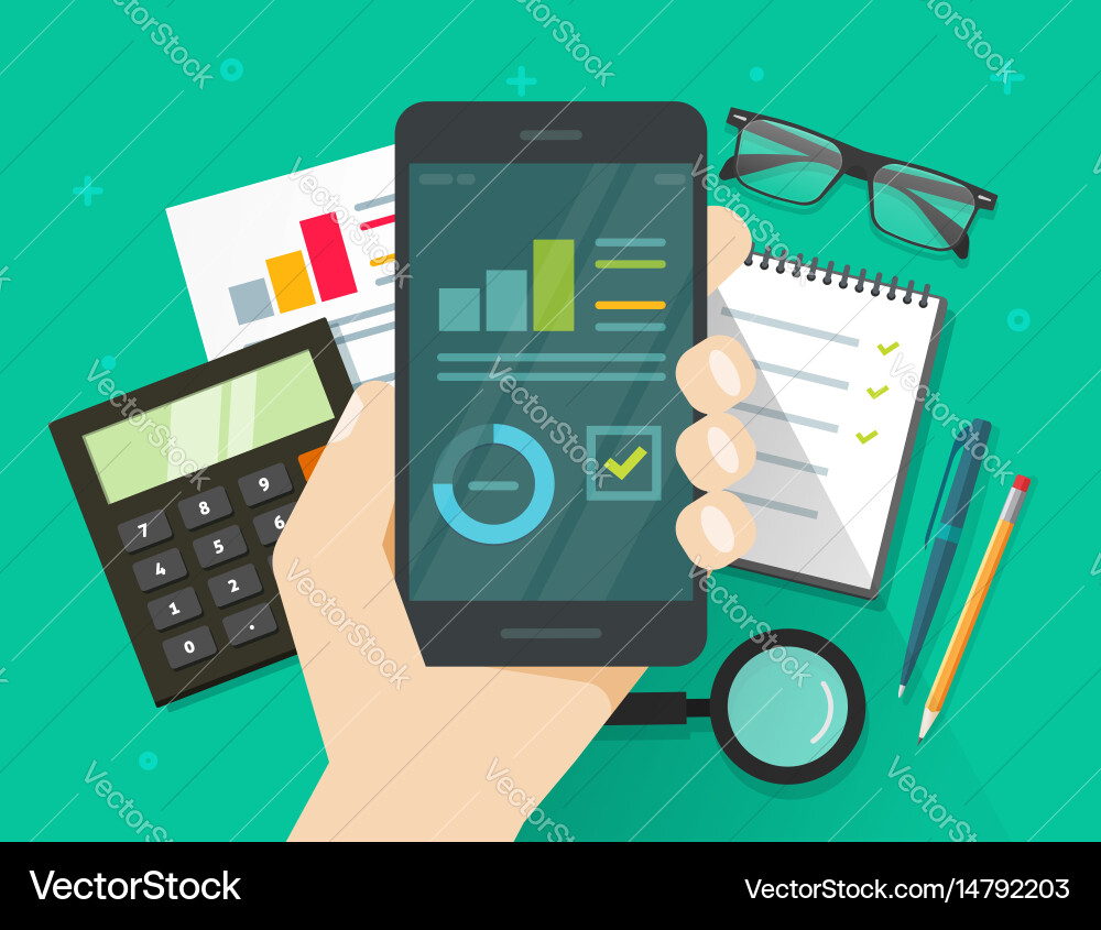 Analytics data results on mobile phone screen vector image