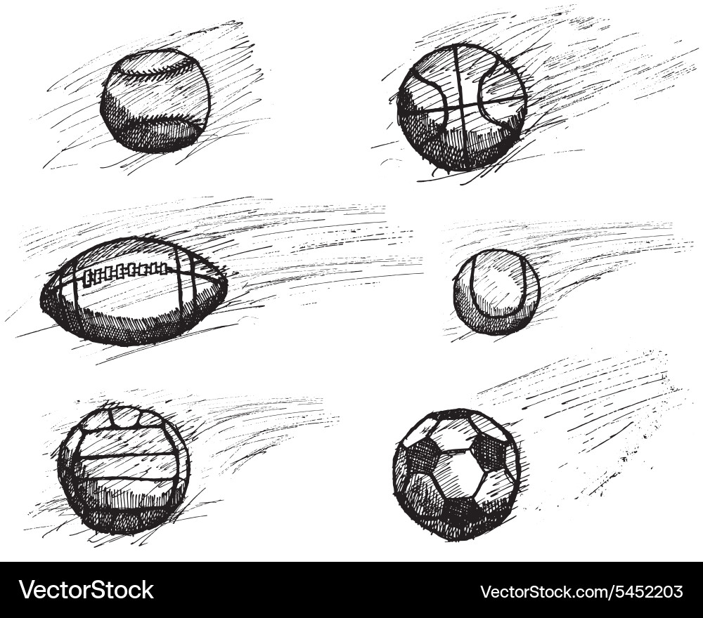 Ball sketch set with shadow and dynamic effect vector image