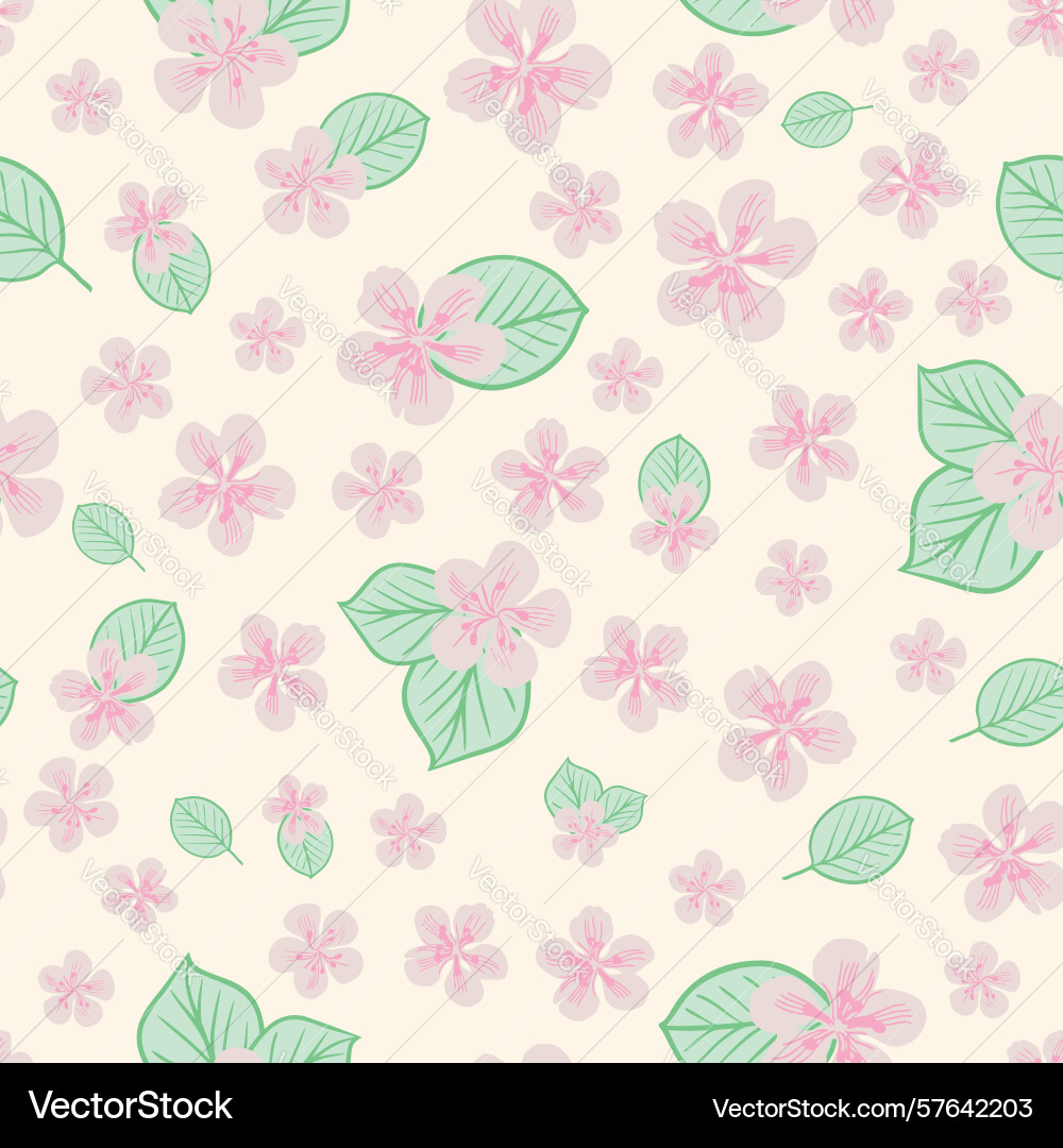 Cherry blossom seamless patterns in soft Vector Image