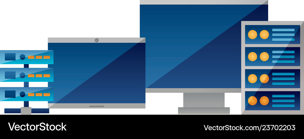 Computer monitor laptop database server Computer monitor laptop database server vector image