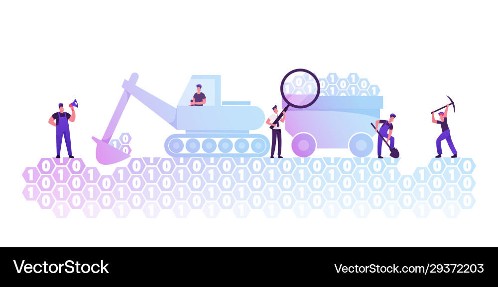Data mining concept workers with pickaxe spade Vector Image