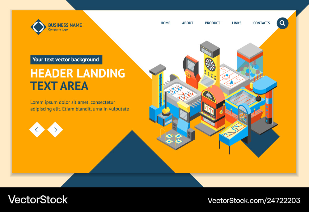 Game machine 3d landing web page template Game machine 3d landing web page template vector image
