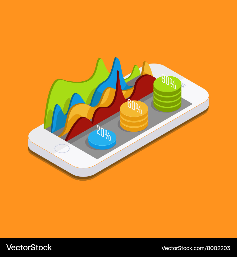 Mobile phone with graphs and reports vector image