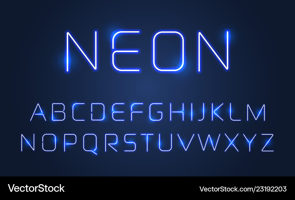 Neon Alphabet Letters - Blue Light Font vector image
