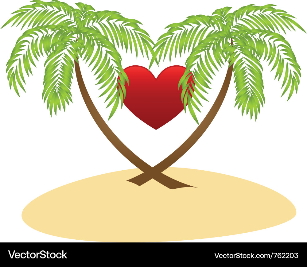Palm Trees with Red Heart Vector Image