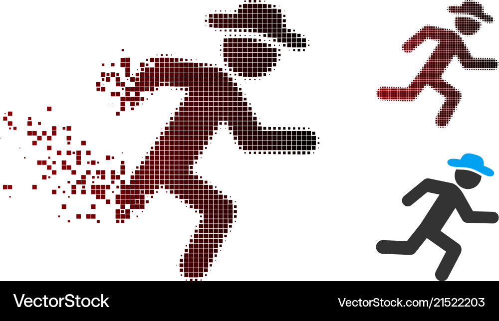 Pixelated Running Figure Dissolution Vector Image