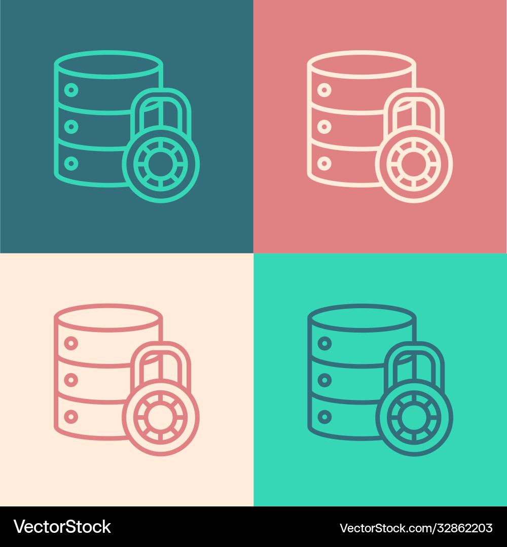 Pop art line server security with closed padlock Pop art line server security with closed padlock vector image