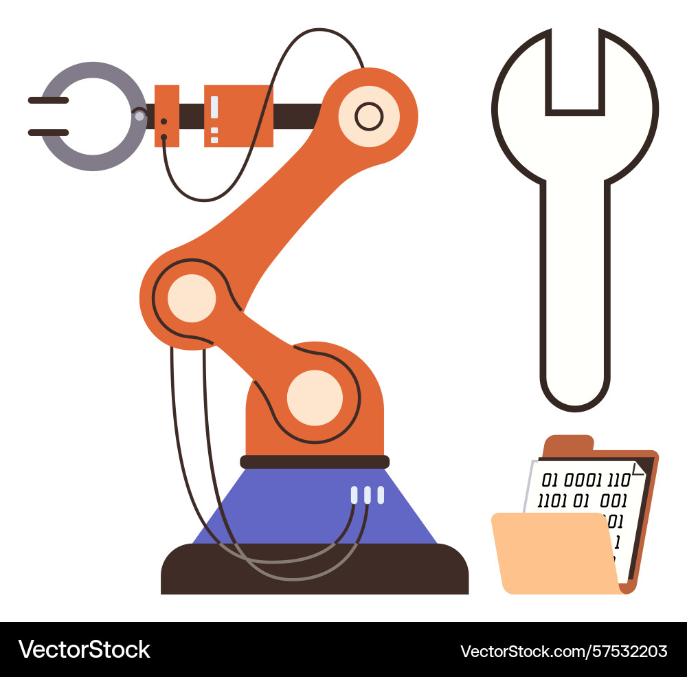 Robotic arm and mechanical tools representing vector image