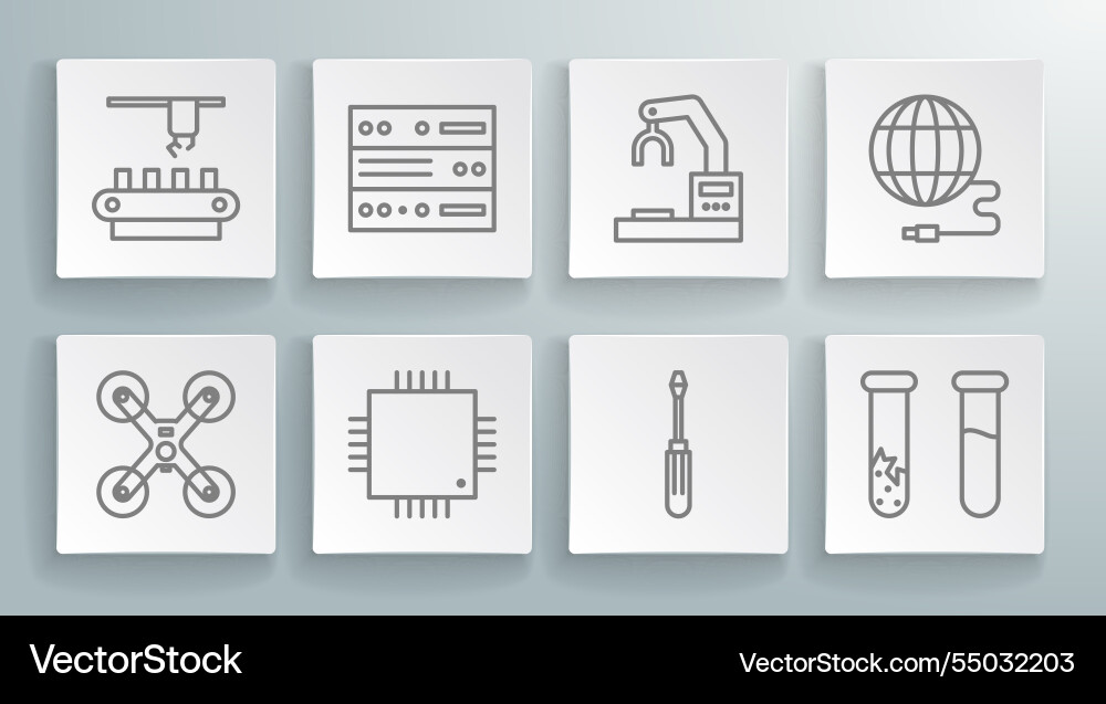 Set line drone flying web hosting processor Set line drone flying web hosting processor Vector Image