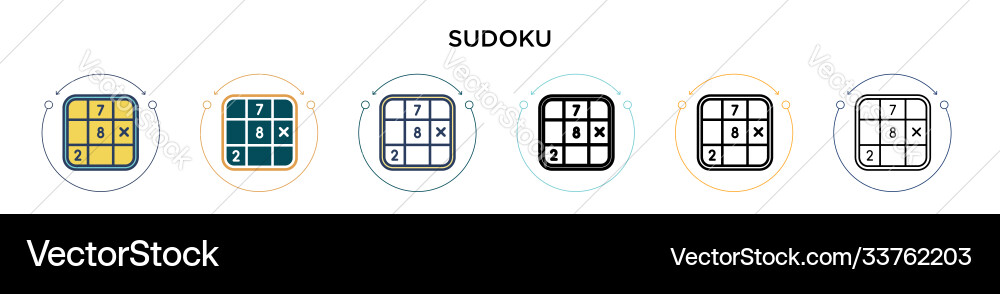 Sudoku icon in filled thin line outline vector image