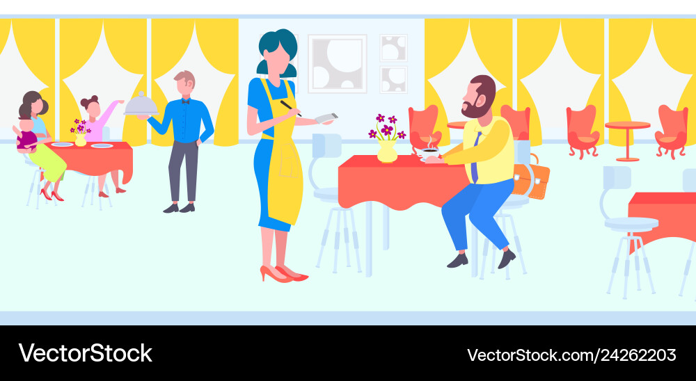 Waiters serving and taking orders from clients Waiters serving and taking orders from clients Vector Image