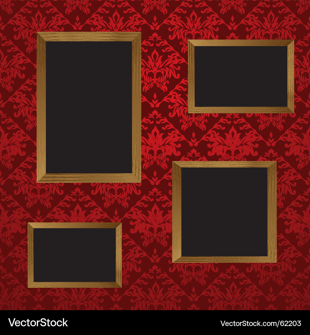 Wooden Picture Frames with Red Wallpaper Vector Image
