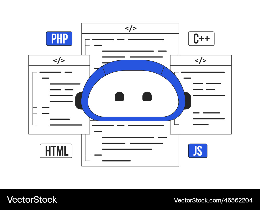 Ai-assisted coding duo color line concept spot Ai-assisted coding duo color line concept spot vector image