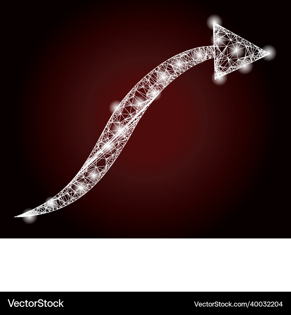 Bright linear mesh curve arrow with glare spots Bright linear mesh curve arrow with glare spots Vector Image