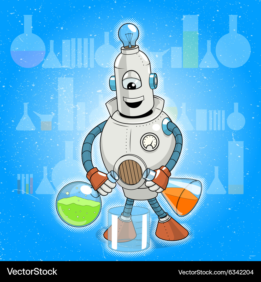 Cartoon robot science experiment vector image