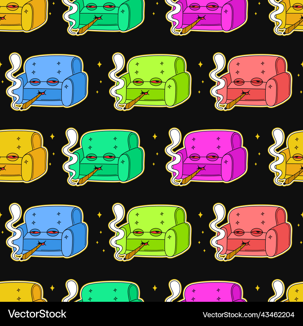 Cute sofa smoke weed joint seamless pattern stay Cute sofa smoke weed joint seamless pattern stay vector image